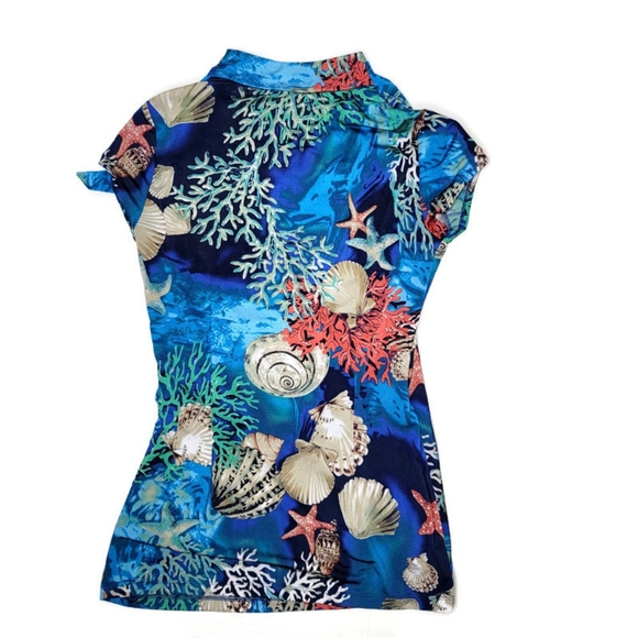 Cache under water. Beach vacation cruise nautical sea faux wrap top size small. - Picture 3 of 4